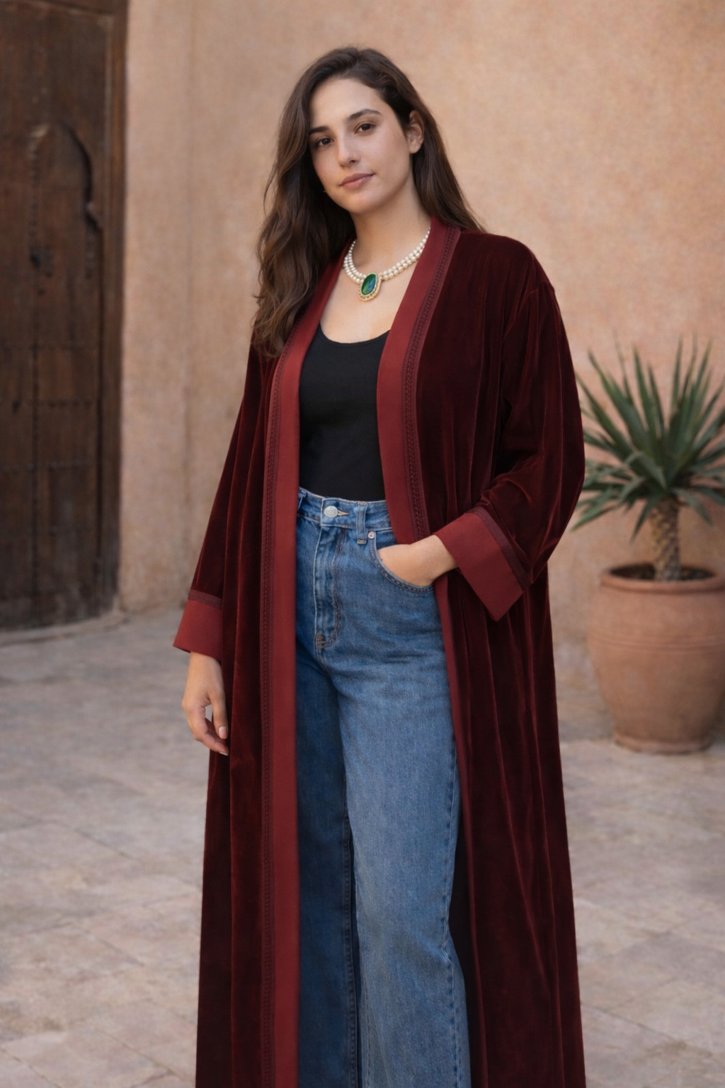 Kimono en velours bordeaux