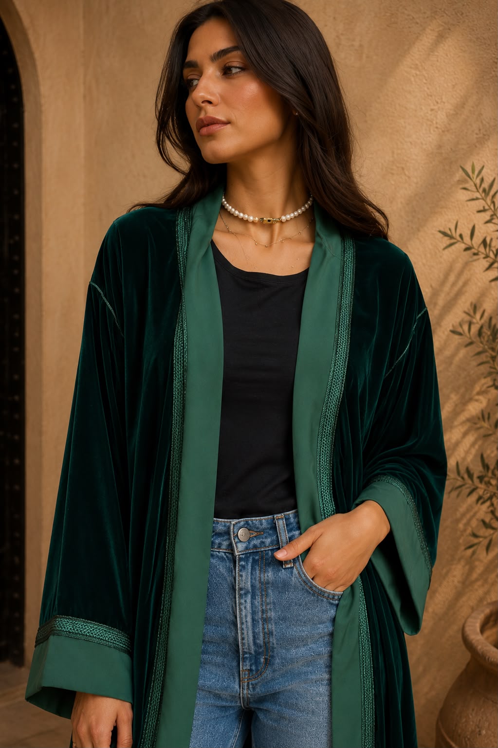 Kimono en velours vert royal