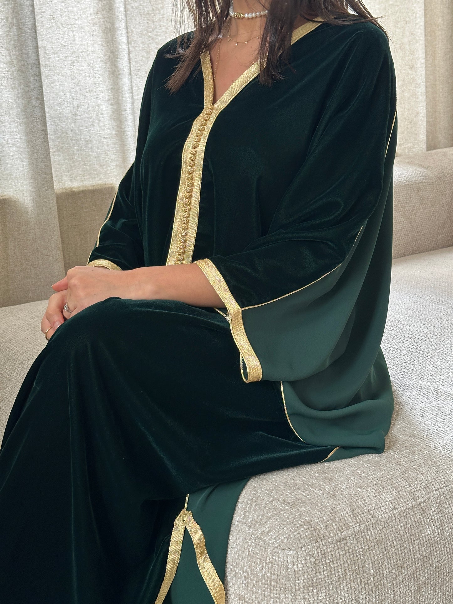 Gandoura bi-matière vert royal