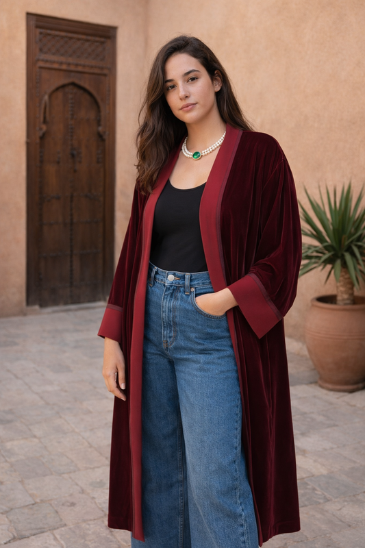 Kimono en velours bordeaux