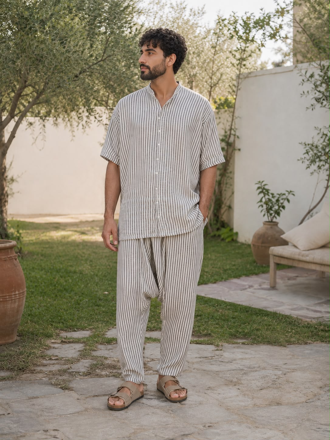 Ensemble homme en lin rayé