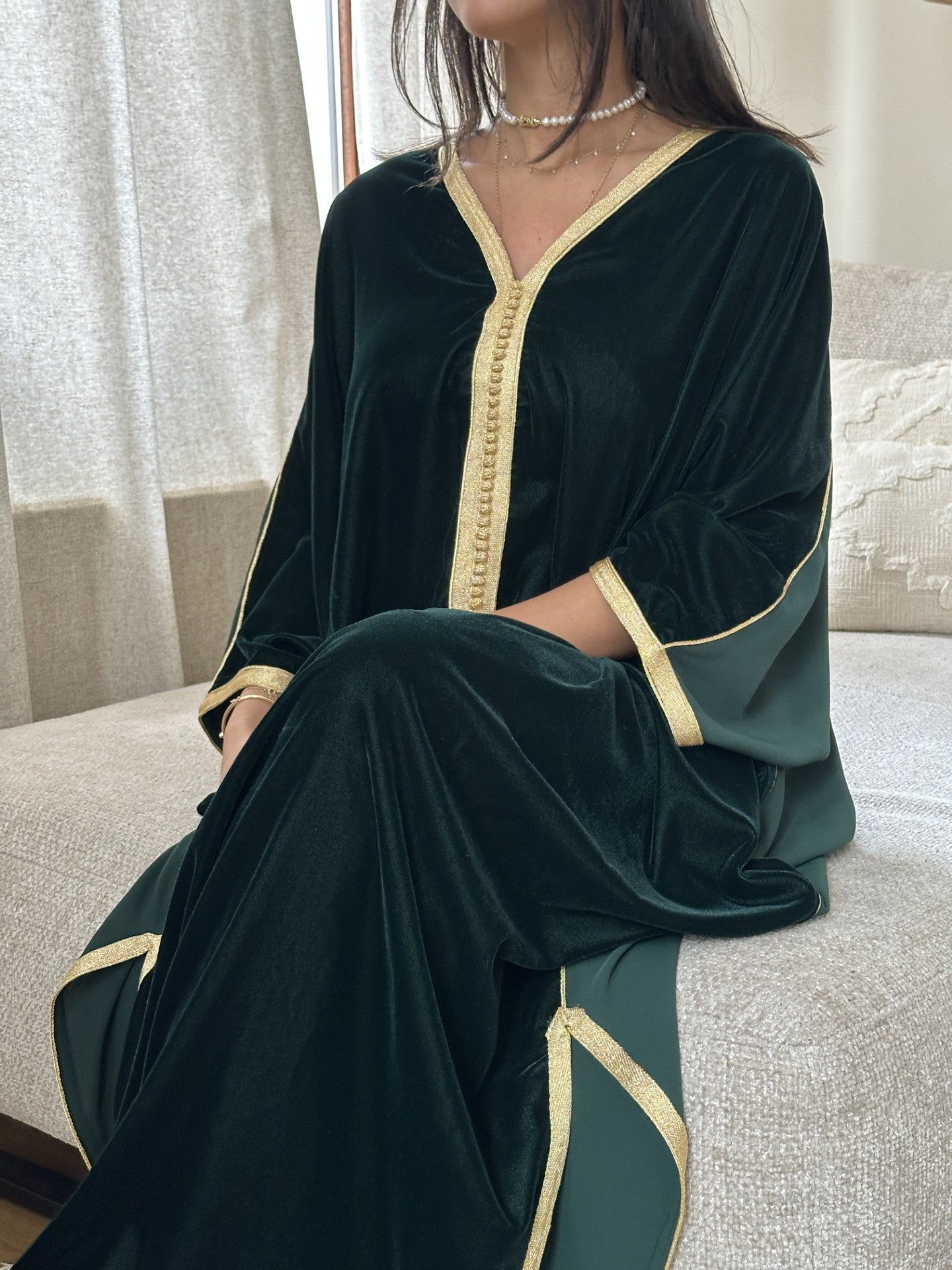 Gandoura bi-matière vert royal